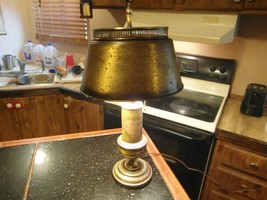Vintage MCM Column Style Tole Lamp Metal Shade w/ Diffuser Double Pull C... - $74.25