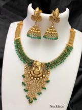Indian Bollywood Style Green Gold Plated Necklace Goddess Ganesh Jewelry Set - £61.70 GBP