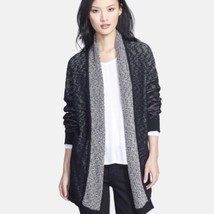 Eileen Fisher Long Cardigan Sweater Shawl Collar Organic Cotton Black Gray Large - £42.40 GBP