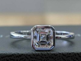 Bezel Set Engagement Ring 1.50Ct Asscher Cut Diamond Solid 14k White Gold Size 5 - £206.26 GBP