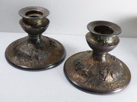 VTG Circa 1910 Barbour Silver Co Dutch Repousse Silver Plate candle holders - £205.75 GBP