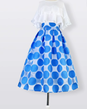 Summer A-line Blue Polka Dot Skirt Outfit Women A-line Organza Plus Size Skirts - £55.12 GBP