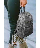 Gray Double Zipper Faux Leather Backpack - $33.64
