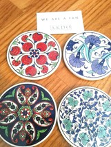 AKDO Ceramic Coaster Set of 4 Round Artistic Blue/Green/Red Images (3rd Design) - £20.56 GBP