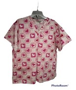 Lot of 2 Womens Floral Pink Heart V-Neck Scrub Tops Shirts Medium Pocket... - £11.65 GBP