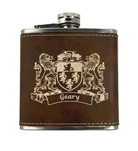 Geary Irish Coat of Arms Leather Flask - Rustic Brown - £19.71 GBP