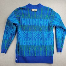 Liz Claiborne Womens Sweater Size M Blue Green Lambswool Geometric Knit ... - $17.60