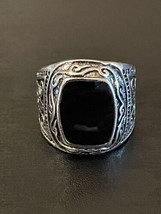 Black Obsidian Stone S925 Stamped Silver Plated Men Woman Ring Size 7.5 - £11.87 GBP
