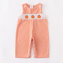 NEW Boutique Pumpkin Baby Boys Smocked Gingham Overall Romper Jumpsuit - £13.58 GBP