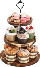 Elsjoy 3 Tier Cupcake Stand, Acacia Wood Dessert Serving Stand,, Black Crown - £29.20 GBP