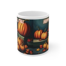 HAPPY FALL, Y&#39;ALL  11 fl oz Autumn Themed White Coffee Tea Cocoa Mug w Handle - £12.85 GBP