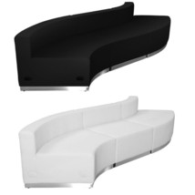 Black White Leather* 3 Pc Concave Convex Reception Sectional Office Rest. Conf. - £1,322.10 GBP