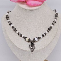 Calla Pendant AB Glass &amp; Silver Tone Filigree Beaded Choker Necklace 925 Clasp - $29.95