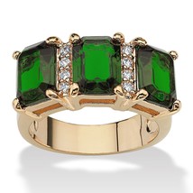 14K Gold Plated Emerald Cut Simulated Emerald Birthstone Ring Size 5 6 7 8 9 10 - £63.42 GBP
