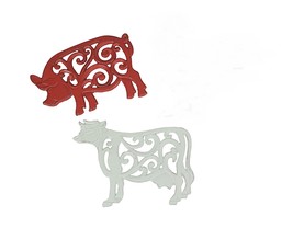 Set of 2 Cast Iron Cow and Pig Kitchen Trivets Decorative Wall Hangings - $25.46