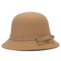 Women Lady Vintage Wool Round Fedora Bow Cloche Derb Felt Bowler Cap Hat... - £18.37 GBP