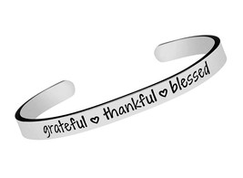 Grateful Thankful Blessed Cuff Bracelet, Inspirational Gift, - £31.76 GBP