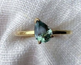 Natural Teal Sapphire Ring,14k Yellow Gold Ring Anniversary Gift For Women - £388.36 GBP