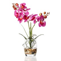 Artificial Flower Bonsai With Glass Vase Vivid Orchid Flowers Arrangement Phalae - £29.80 GBP