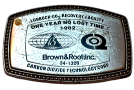 1982 Brown &amp; Root Lubbock Co2 Recovery Facility Safety Award Belt Buckle - £13.61 GBP