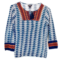Lucky Brand Embroidered Peasant Top Blue White Tribal Boho Size Small - £11.80 GBP