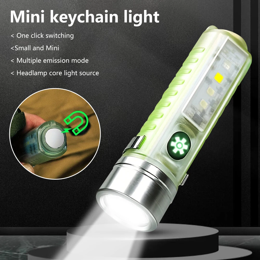 MINI Keychain Flashlight USB C Rechargeable LED Lampwith Magnet Camping UV Light - £9.40 GBP