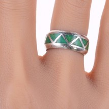 sz4.75 1940&#39;s Zuni  silver Channel inlay turquoise band ring - £87.04 GBP