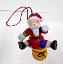 Miniature Painted Wooden Santa Claus Toy Presents Bag Ornament 1 1/8" Tall - $9.41
