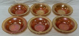 6 Federal Normandie Daisy Lattice Marigold Carnival Glass Berry Dessert Bowl 5&quot; - £39.95 GBP