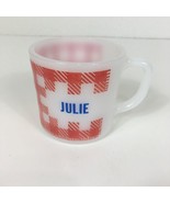 Westfield Coffee Mug White Glass Red Gingham Plaid Check Pattern Blue Ju... - £21.78 GBP