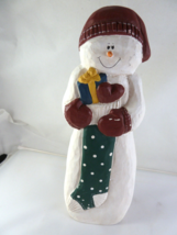 Eddie Walker Midwest of Cannon Falls Snowman with grteen Polkadot Stocking 10.5&quot; - $24.74