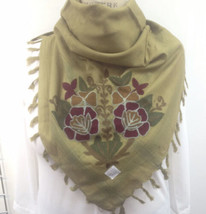 Womens Olive Multicolor Embroidered Fringed Scarf BOHO New - £11.69 GBP