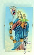  Olive Wood Rosary Beads Jerusalem Necklace Oval Catholic Mary Help of Christian - £10.89 GBP