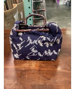 Vintage Blue White Canvas Purse With Wooden Handles - €12,79 EUR