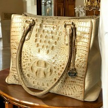 Brahmin Medium Arno Shoulder Bag Champane Merritt Tri-Texture Leather Ha... - $149.59