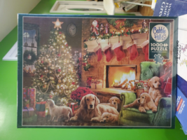 Cobble Hill Cozy Fireplace 1000 Pc Puzzle Holiday Dogs Poster Included F... - $24.30