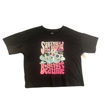 New Justice Sleep Tee Tshirt Girls Size XL Black Short Sleeve Saving The world B - £7.09 GBP