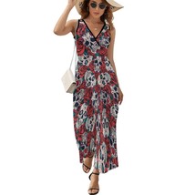 Mondxflaur Rose Skull Summer Dresses for Women V-neck Sleeveless Long Dress - £28.83 GBP+