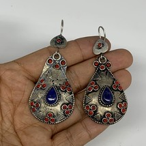 1pc, 2.5&quot;x1.1&quot; Turkmen Earring Tribal Jewelry Lapis Lazuli Teardrop Boho, B14252 - £9.58 GBP
