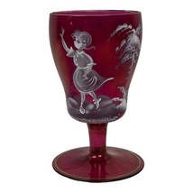 Vintage Antique Mary Gregory Cranberry Art Glass Wine Glass Hand Painted 4&quot; - $31.99 CAD