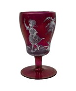 Vintage Antique Mary Gregory Cranberry Art Glass Wine Glass Hand Painted 4&quot; - $31.99 CAD