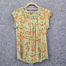 Daniel Rainn Top Women’s Petite Small Floral Green Orange Short Cap Sleeve NWT - $31.78