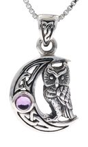 Jewelry Trends Sterling Silver Celtic Crescent Moon Owl Pendant with Amethyst on - £43.23 GBP