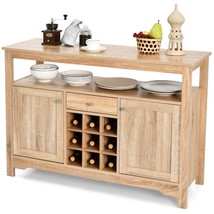 Wood Sideboard Dining Buffet Server Cabinet with Wine Rack and Storage Shelf - £222.47 GBP