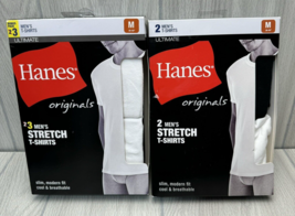 Hanes Mens Size Medium Stretch T-Shirts 3 White and 2 Black - NEW - £12.62 GBP