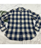 Trenery Mens Linen Button Up Shirt Size XXL Blue White Check Plaid Long ... - $470.22 MXN
