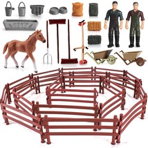 58Pcs Barn Farm Fence Toy Accessories Playset With Horse Paddock For Toddlers Ki - £21.57 GBP