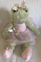 Bearington Baby Collection Satin Plush Green Frog Pink Ballerina 15" Shoes Roses - $22.99