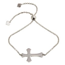 NWT Sterling Silver 925 Rhodium Plated Lariat Side Way Cross Bracelet - £36.34 GBP