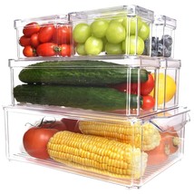 Set Of 7 Fridge Organizer Stackable Refrigerator Organizer Bins With Lid... - £26.21 GBP